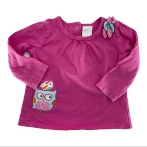 Nursery Rhyme Pink Embroidered Owl Bow Shirt 12M